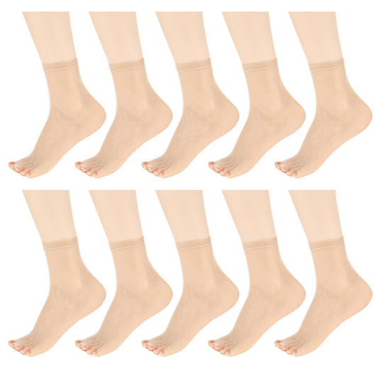 Neyauo Crystal Transparent Silky Nylon Ankle Socks, Ultra-Thin No Show Elastic Socks For Women, 10 Pairs Beige Invisible Socks
