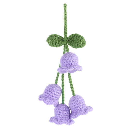 Rear View Mirror Hanging Accessories, Cute Car Accessories for Women, Bellflower Hand Knitted Car Pendant, Mirror Hanging Accessories for Your Car(Purple)