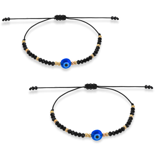 Lusofie 2Pcs Evil Eye Bracelet, Adjustable Evil Eye Hand Chain, Evil Eye Bracelet Women, 16-26cm Handmade Black String Evil Eye Bracelet
