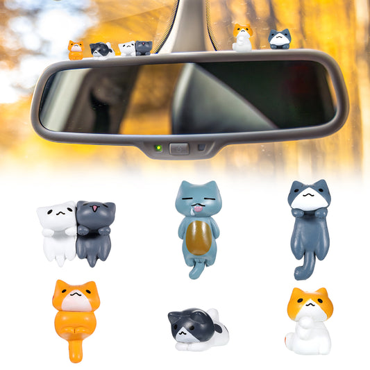 6Pcs Mini Cat Car Accessories Interior, Cute Car Decorations Dashboard, Funny Car Accessories, Mini Cat Figurines Dashboard Decorations Cute Car Mirror Interior Decors (Orange, Gray, White)