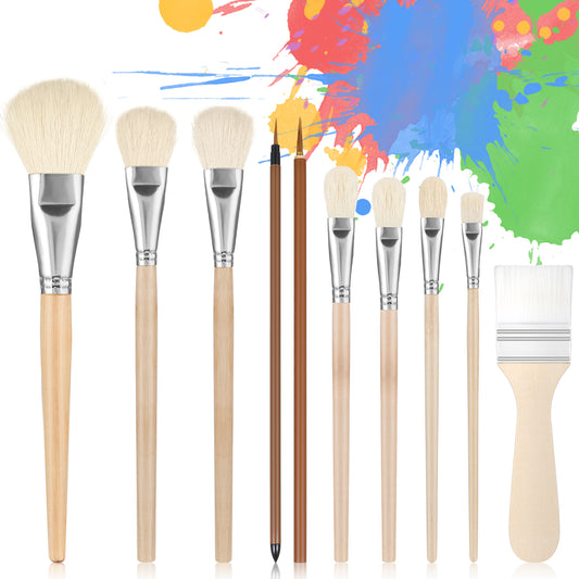 Lusofie 10 Pcs Glaze Brushes for Pottery, Goat Hair Pottery Glaze Brushes Multipurpose Ceramic Brush Set for Acrylic Painting, Blending Mop Brushes for Oil Pottery Art Painting