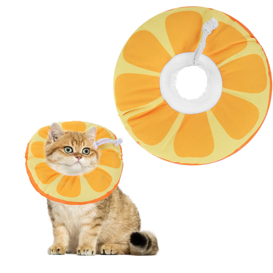 Cat Cone Collar Soft,Waterproof Cat Cone Collar Pet Surgery Recovery Collar,Adjustable Cat Collar,Fruit Orange Cat Donut Collar for Rehabilitation, Grooming, Wound Healing-Yellow (S)