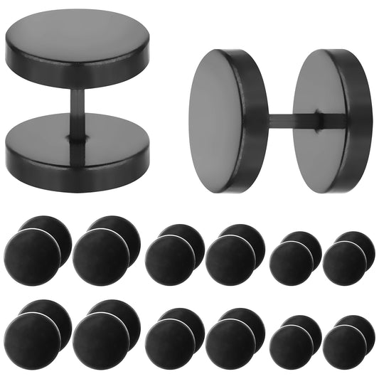 6 Pairs Black Earrings, Mens Stud Earrings, Hypoallergenic Stainless Steel Earrings for Men, 5-10mm