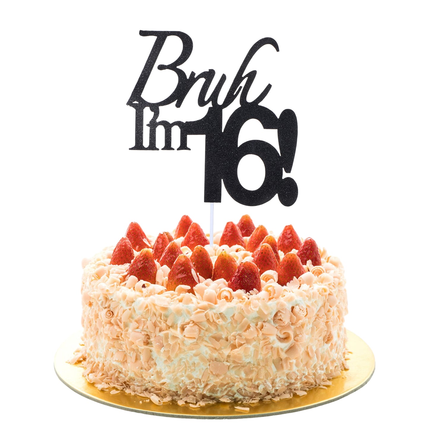 Bruh I'm 16 Cake Topper, Black Glitter Birthday Decorations For Teens, Funny 16 Year Old Party Supplies, Cake Decor, 16th Birthday Celebration(Bruh I'm 16！)