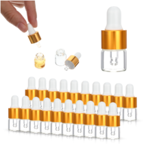 Tucnoeu 20pcs Mini Glass Dropper Bottle,1ml Transparent Sample Dropper Bottles,Mini Makeup Containers with Gold Cap,Empty Travel Sample Vials for Travel Essential Oil, Perfume and Cosmetic Liquid