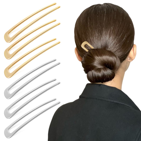 6 Pcs French Hair Pin U Shaped Hair Pins Metal Hairpin French Pin for Thick Hair Vintage French Twist Hair Pin For Buns Hair Fork Sticks for Buns French Pins for All Hair Styling (Gold Silver)