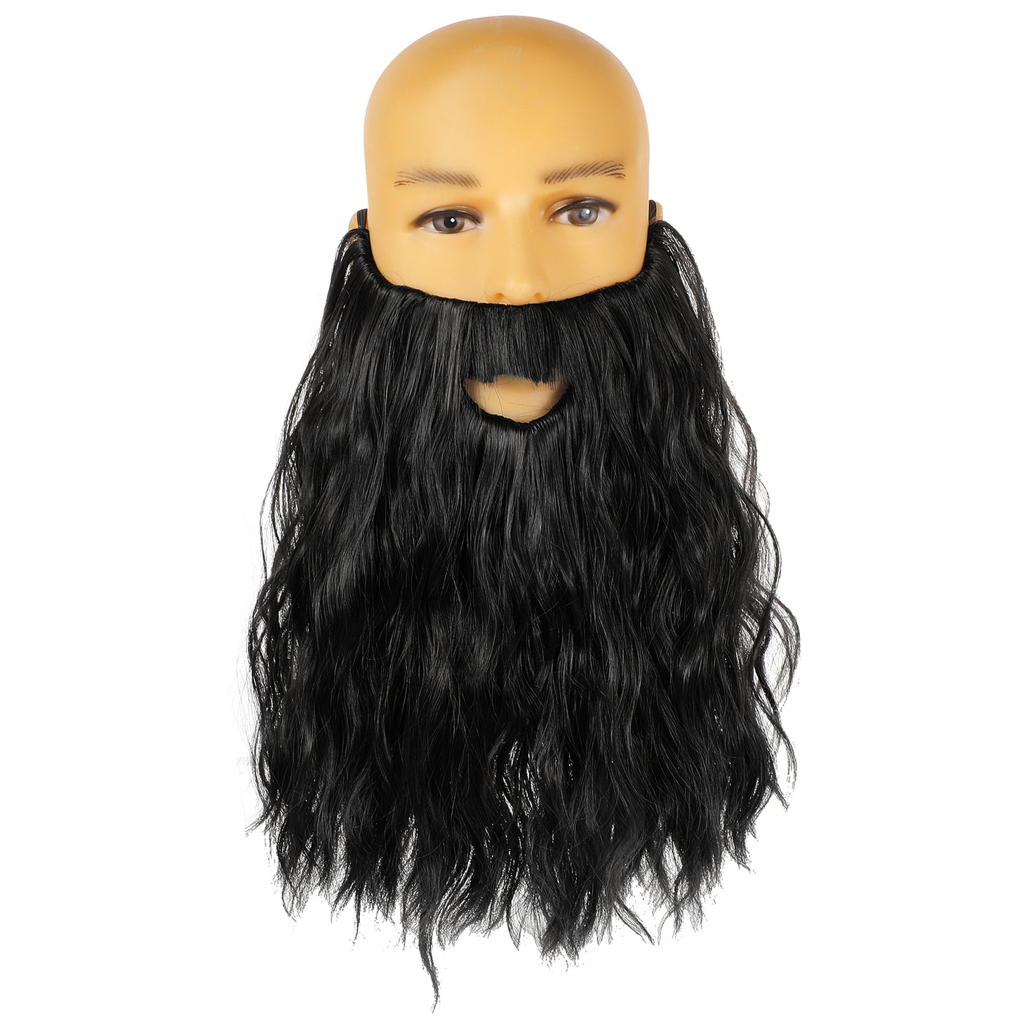Fake Beard Costume Long Curly Black Wizard Beard 11.81in Novelty Wizard Costume Men Fake Mustache Soft and Full False Facial Hair for Carnival Themed Party Cosplay Halloween