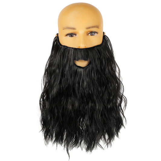 Fake Beard Costume Long Curly Black Wizard Beard 11.81in Novelty Wizard Costume Men Fake Mustache Soft and Full False Facial Hair for Carnival Themed Party Cosplay Halloween