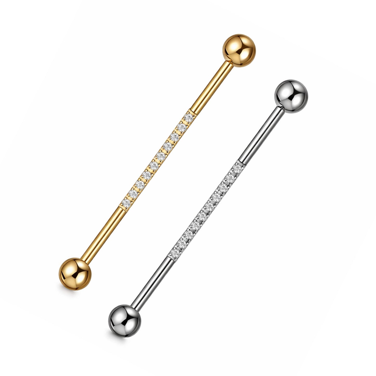 Tucnoeu 2pcs Industrial Piercing Jewelry, Surgical Steel Industrial Barbell Earrings, Cartilage Helix Piercing Earrings, Gold, Silver