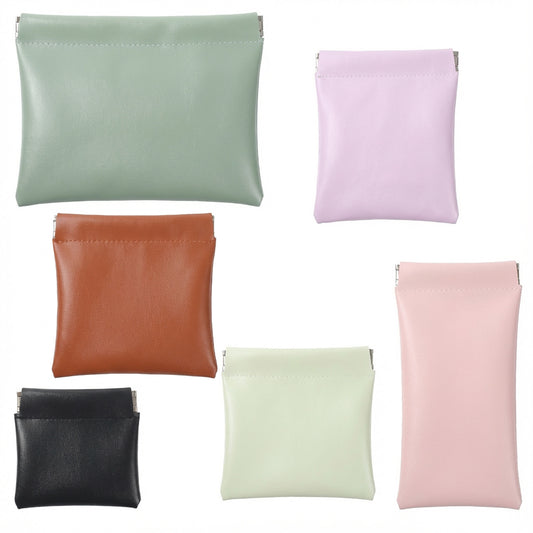 6Pcs Small Cosmetic Bag for Purse, Portable No Zipper Self-Closing Snap Closure Pouch Waterproof PU Leather Makeup Bag for Makeup, Coins, Jewelry, Eyeglasses(6Colors, 6Sizes)