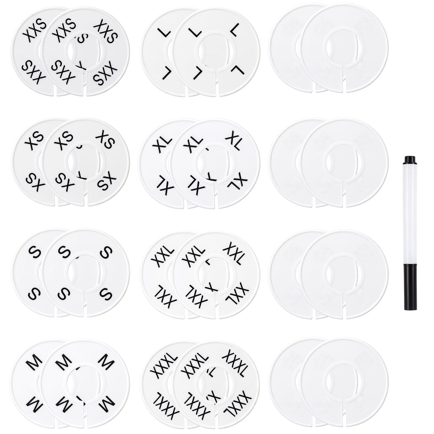 HekouJiub 24Pcs Closet Dividers for Hanging Clothes, White Plastic Clothing Size Dividers, Pre-Printed Sizes (XXS-XXXL), Closet Divider for Wardrobes, Retail Stores and Closets