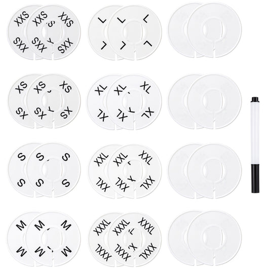 HekouJiub 24Pcs Closet Dividers for Hanging Clothes, White Plastic Clothing Size Dividers, Pre-Printed Sizes (XXS-XXXL), Closet Divider for Wardrobes, Retail Stores and Closets