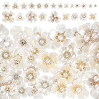 23Pcs Pearl Rhinestone Flower Buttons, White Floral Flat Back Charms, Faux Pearl Embellishments for Jewelry Making DIY Craft Wedding Bouquet Hair Clothes Bag Shoes Decoration