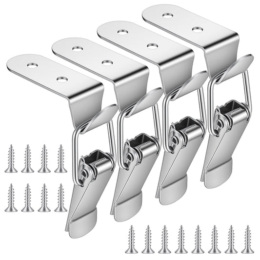 90 Degree Latch 4Pcs Stainless Steel 90 Degree Tool Box Hood Locks Latches Silver Corner Latch for Box Cabinet Toolbox Catch Hasp Clamp Clip Lock with 16 Screws