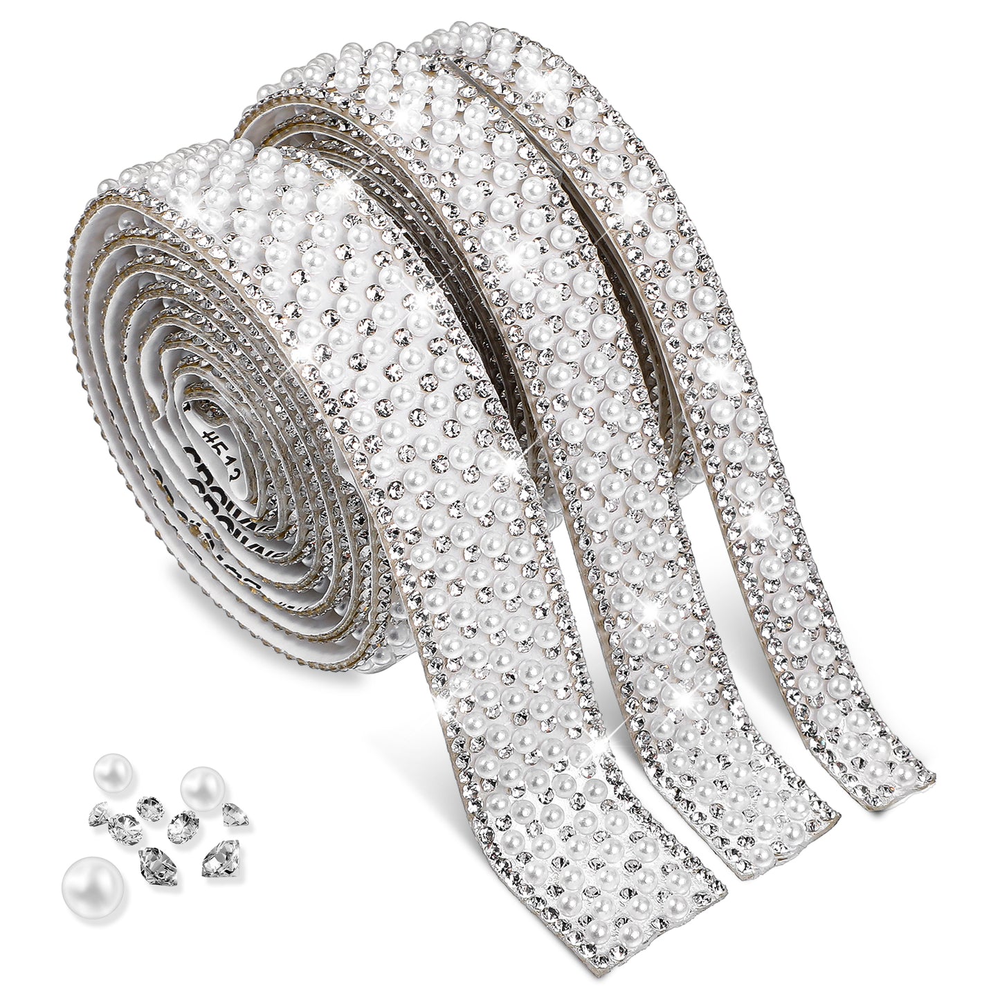 Pearl Ribbon 3 Rolls Self Adhesive Pearl Rhinestone Trim 3 Yards Crystal Pearl Strips Pearl Diamond Ribbon for Crafts DIY Phone Case Car Wedding Party Decoration (3 Different Widths)