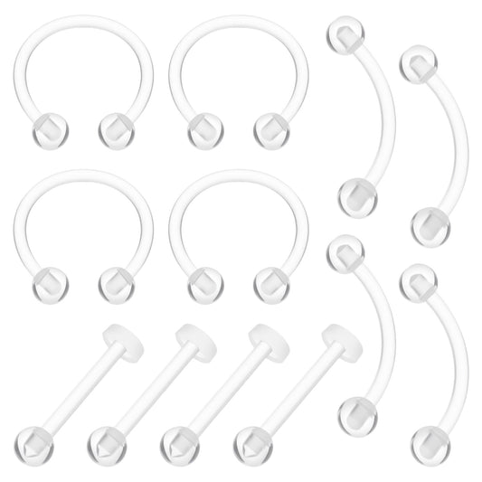 HekouJiub Clear Piercing Retainers, 16 Gauge Plastic Piercings - Acrylic Nipple Eyebrow Piercing Retainer, Clear Cartilage Jewelry for Lip Tongue Belly Button Rings