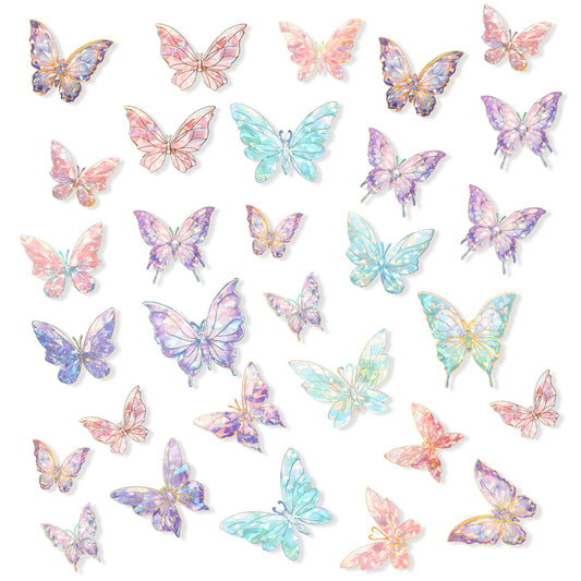 80 Pcs Butterfly Stickers Holographic Butterfly Sticker Multicolor Watercolor Scrapbooking Supplies Self-Adhesive Vintage Butterfly Stickers for Adults Decorating Scrapbook Notebook Journaling Craft