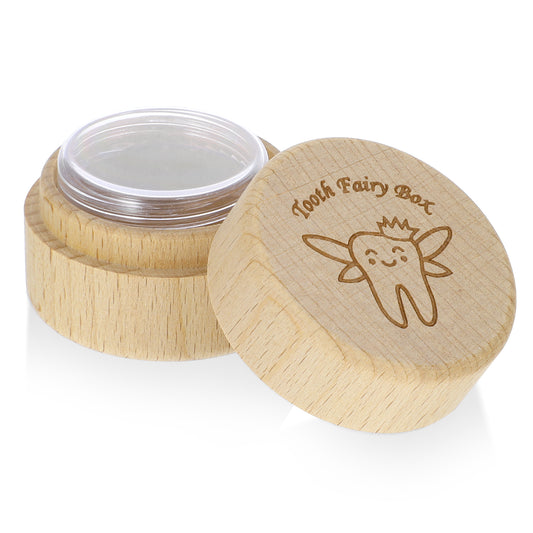 Tucnoeu Tooth Box for Milk Teeth Boys and Girls, Wooden Tooth Box with Transparent Inlay 5.1x3.5 CM
