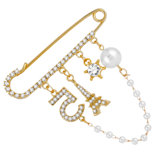 Vintage Brooch Pins Number 5 Lapel Pins and Brooches Imitating Pearl Brooch Pins for Women Rhinestone Brooches for Dress decoration