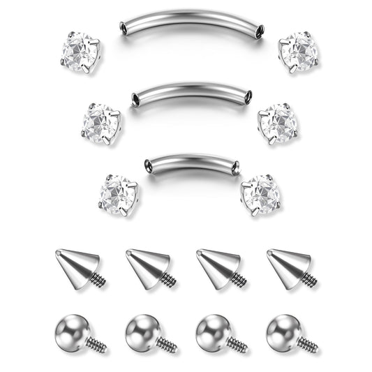 Tucnoeu Eyebrow Piercing Jewelry, Surgical Steel Curved Barbell Tiny Eyebrow Ring,Small Belly Button Ring,Internal Thread Curved Labret Lip Jewelry for Women Men 16g 6mm/8mm/10mm