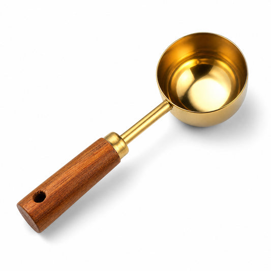 Gemoioio Gold Steel Coffee Scoop with Wood Handle, 30ml Espresso Spoon