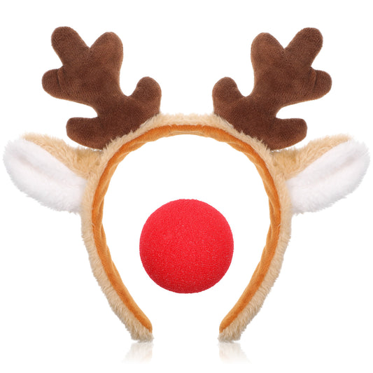 Halloween Reindeer Antlers Headband with Red Nose
