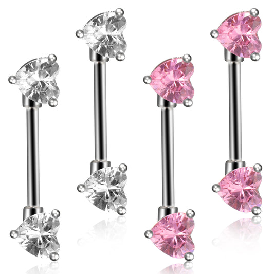 Dimioaoa Heart Nipple Piercing Jewelry 4 Pairs 14G Nipple Rings Surgical Steel Nipples Ring Piercing CZ Barbell Tongue Rings for Women Body Piercings