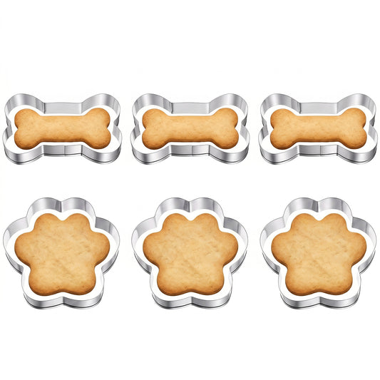 6PCS Dog Cookie Cutter - Stainless Steel Dog Bone Cookie Cutter for Dog Treats Chocolate Candy