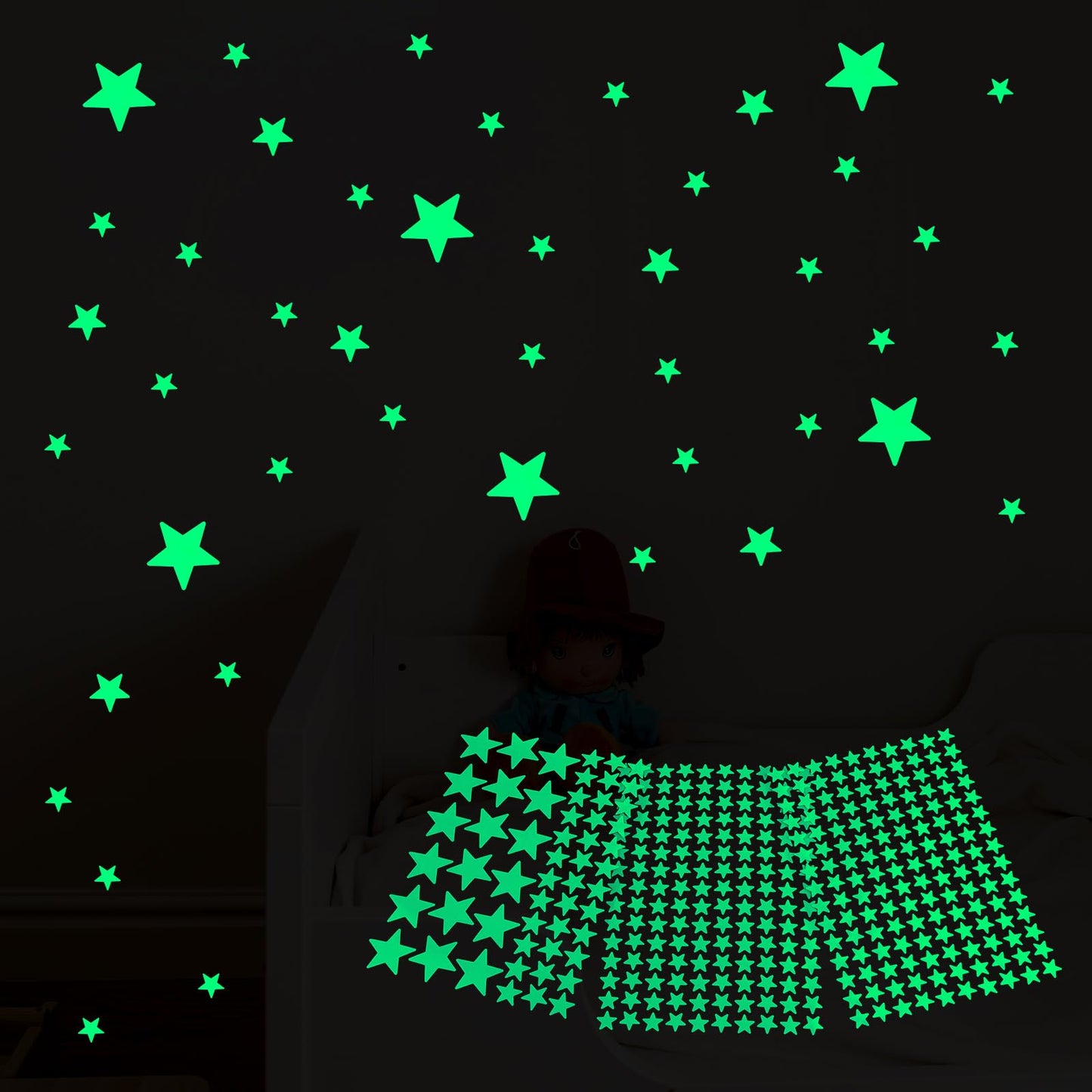 708 Pcs Glow in The Dark Stars Realistic Luminous Stars Wall Stickers Glowing Stars for Kids Room Ceiling and Walls Decorations Glow Adhesive Night Stars Sticker for Bedroom Decor, Green