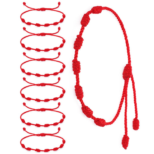 Yolev 6 Pieces Red Cord Bracelet Adjustable Red Rope Bracelet Knotted Kabbalah Red Knot String Bracelet Amulet for Amulet Bracelets Handmade Friendship Protection Bracelets