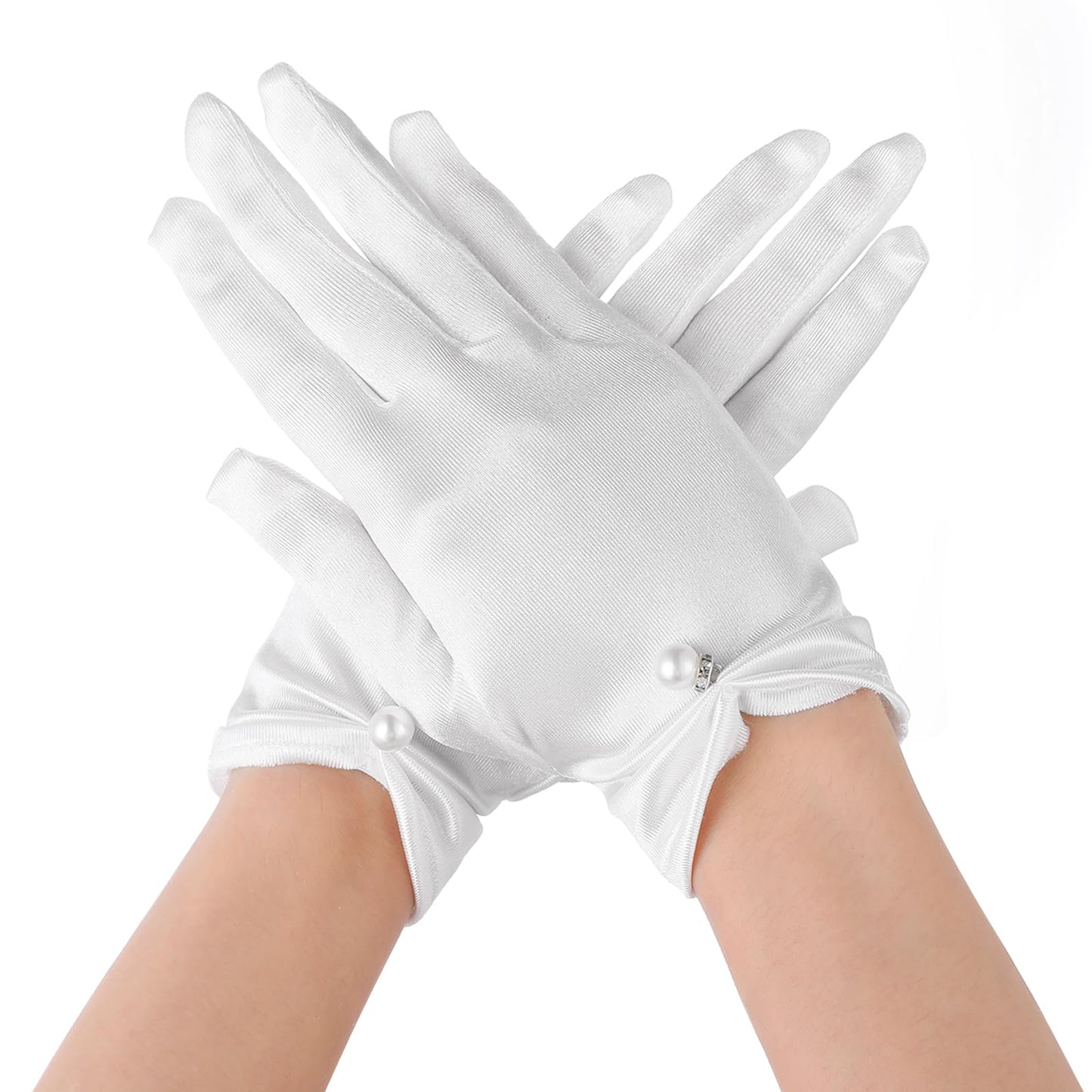 Short Satin Gloves Wrist Length Gloves Women's Gown Gloves Opera Wedding Banquet Dress Glove for Wedding Opera ((Pure White))