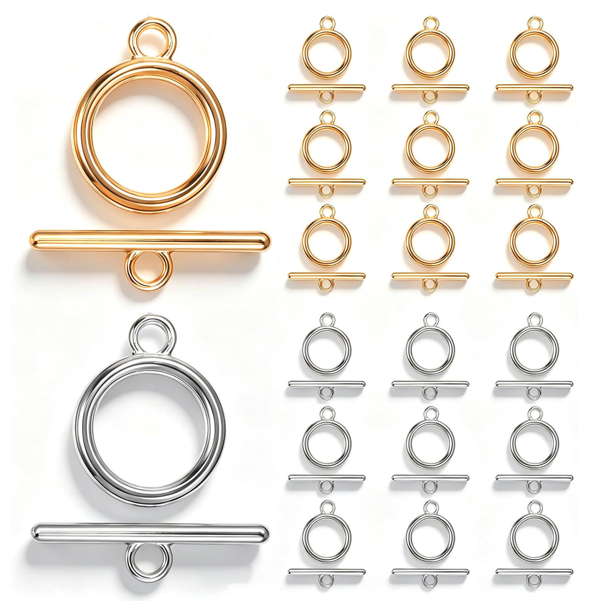 20 Sets Toggle Clasps for Jewelry Making, Silver Gold T Bar O Toggle Clasps