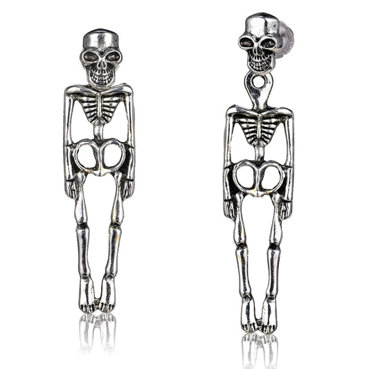 Telooco Skull Earrings Punk Halloween Earrings for Women Silver Skeleton Dangle Earrings Halloween Party Earrings for Halloween Accessories