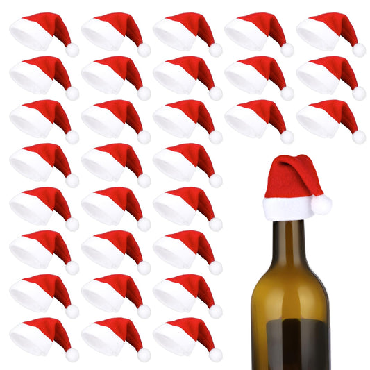 Lusofie 30Pcs Mini Santa Hats Christmas Wine Bottle Cover Small Santa Hats for Crafting for Home Christmas Decor Xmas Tree Party Table Doll Dinnerware Decoration