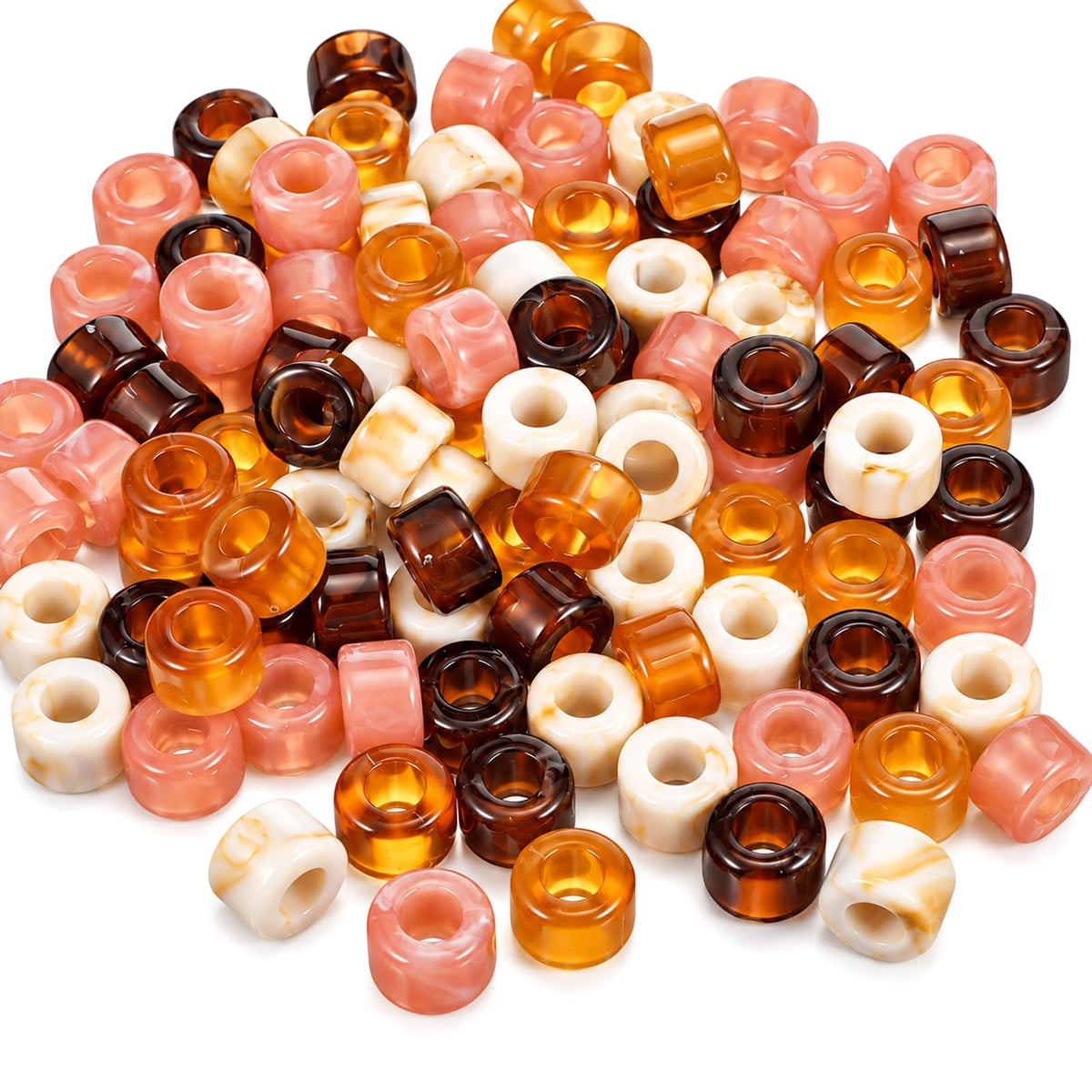 100Pcs 10mm Large Hole Acrylic Beads, Neutral Earth Tone Jumbo Beads