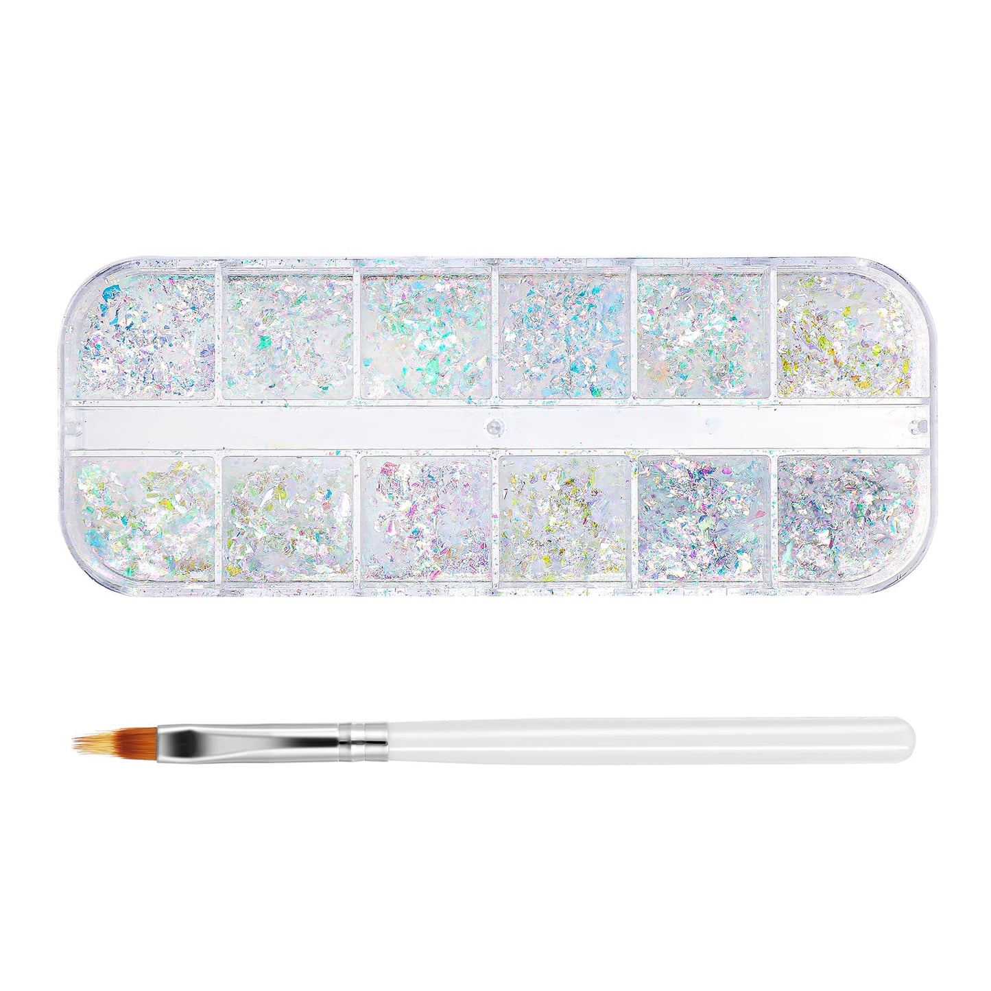 Holographic Nail Art Glitter 12 Grids Gradien Nail Foils Flakes Nail Glitter Ice Slag Sequins Nail Accessories with Nail Brush Mermaid Bright Iridescent Nail Foil Nail Decor Flash for Nail Art Decorat