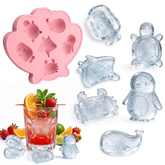 Cute Silicone Ice Cube Tray - Reusable Marine Life Shapes Ice Mold Easy to Release Shell Chocolate Mold for Freezer, Beverages, Beer, Juice, Whisky, Coffee, Candy