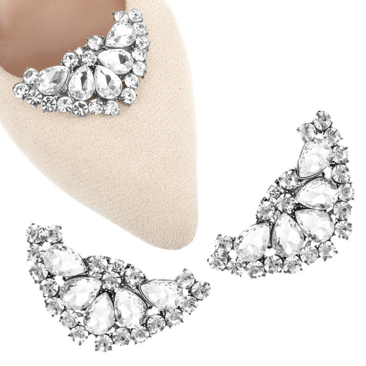 Fiyooau 2 Pcs Rhinestone Shoe Clips for Women Dress Shoes, Detachable Decorative Shoe Jewelry Clips Sparkling Crystal Heels Shoe Buckle Accessories for Bridal Wedding Prom Party