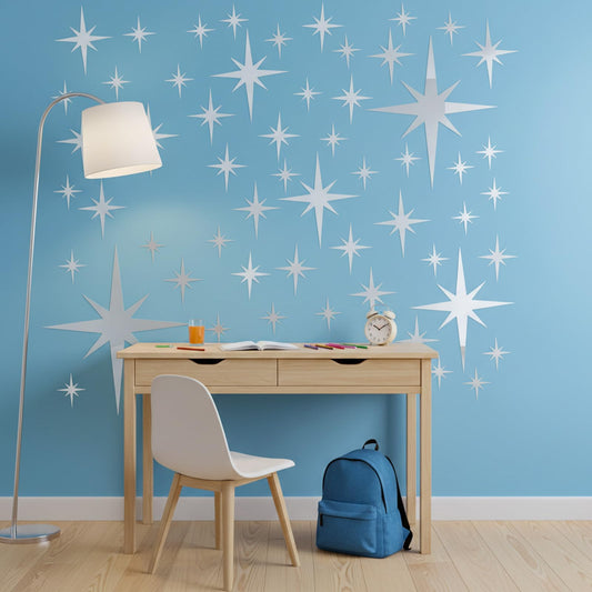 82 Pcs Star Wall Decals Silver Mirror Wall Stickers Removable 3D Acrylic Mirror Stars for Ceiling Home Living Room Bedroom Decor DIY Decoration