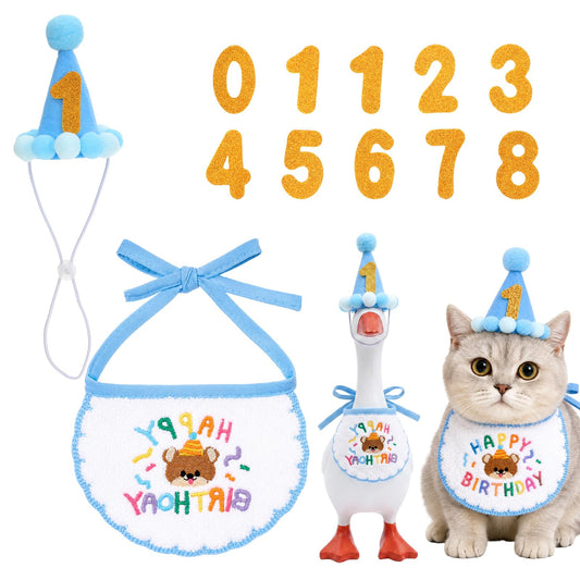 Cat Birthday Party Supplies, Blue Kitten Birthday Bandana Hat with Numbers