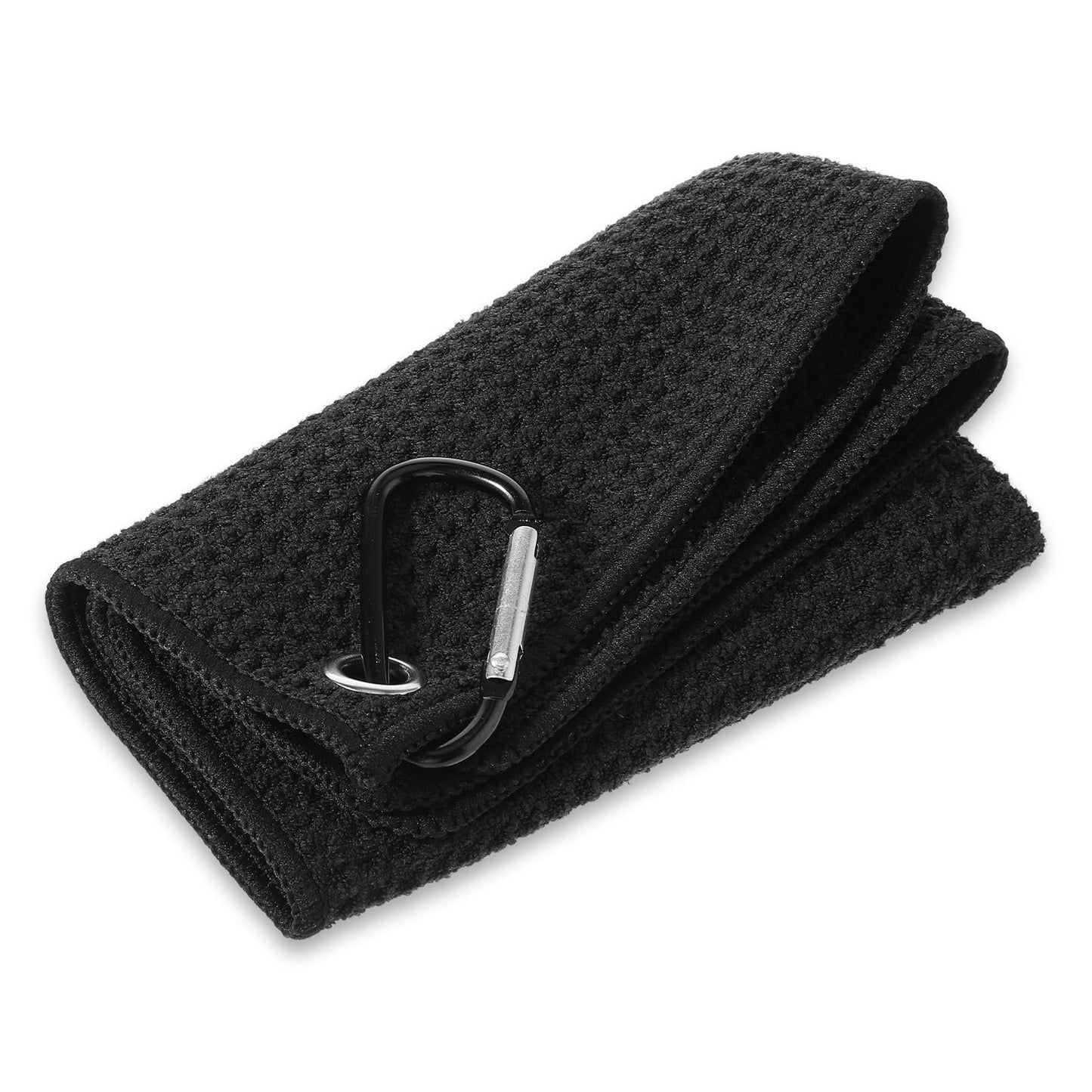 Black Golf Bag Towel,Golf Rag with Carabiner Microfiber Fabric Waffle Pattern,Mens Black Golf Towel for Golf Bag (Black)
