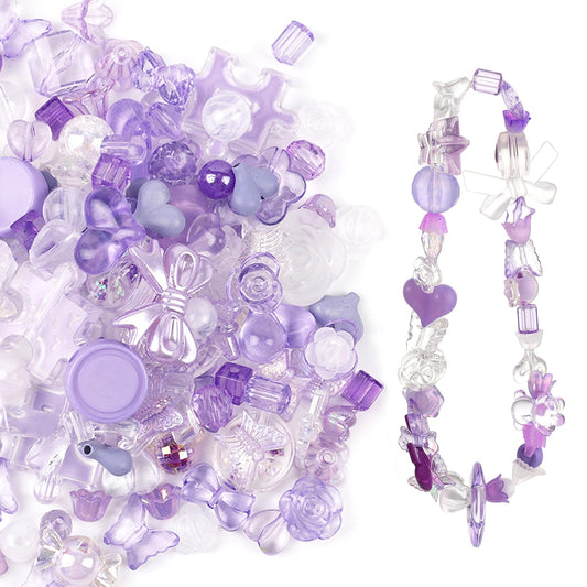 Lusofie 120Pcs Acrylic Beads Acrylic Purple Assorted Beads Flower Heart Butterfly Round Beads Pastel Beads Candy Color Cute Plastic Beads for Bracelets Jewelry Making DIY Crafts (Purple)