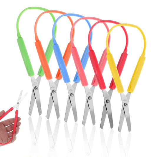 6Pcs Loop Scissors Colorful Adaptive Design Scissor Loop Handle Self-Opening Scissors Safety Scissors for Kids Children Schools Special Need Daily DIY Crafts, 7.5 Inches