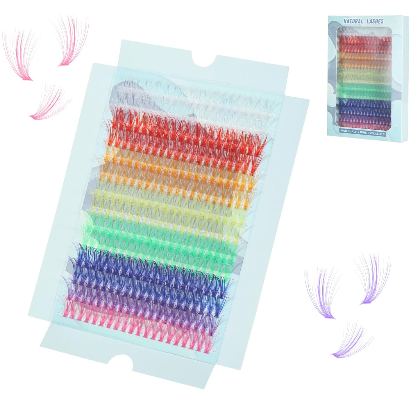 240Pcs Colored Lash Clusters 6 Colors Mixed Fake Eyelash Extension Kit