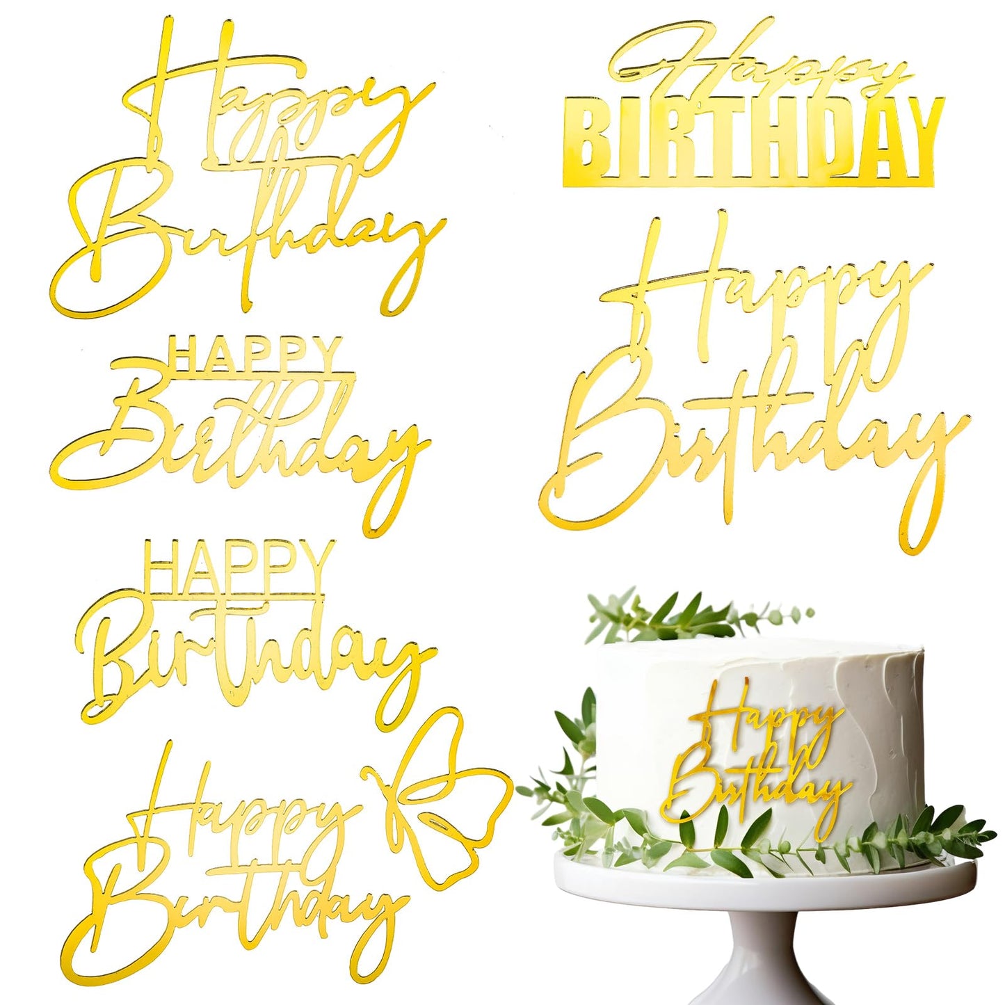 6 Pcs Gold Happy Birthday Cake Topper Acrylic Happy Birthday Cake Topper Happy Birthdays Cakes Toppers Happy Birthdays Cakes Sign for Birthday Decorations
