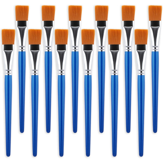 Lusofie 12Pcs Flat Paint Brushes, Acrylic Paint Brushes 1 Inch Wide Paint Brushes Bulk for Artists Professional Amateurs Gouache， Watercolor, Oil, Crafts, Face Body Art