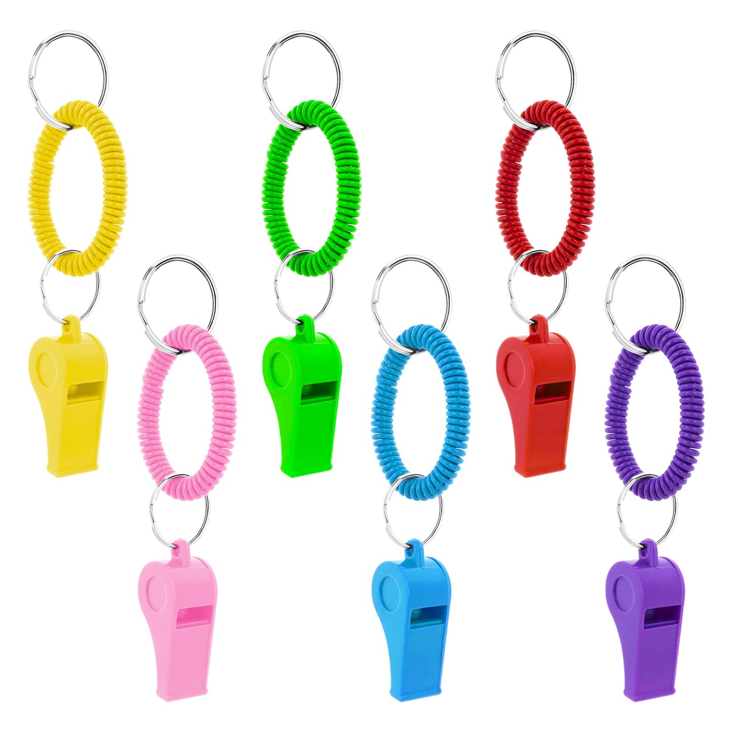 Yolev 6pcs Sports Whistle With Bracelet, Whistles for Kids with Stretchable Coil Wrist Keychain Ring Referee Whistle for Referees School Soccer Sports, Fun Party Events