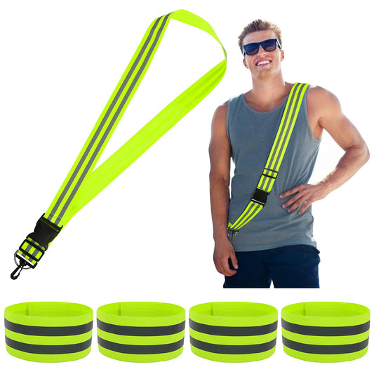 Yolev Reflective Sash 5 Pieces Reflective Running Gear High Visibility Safety Reflective Sash Reflective for Reflective Vest, Reflective Running Gear for Night Walking Cycling