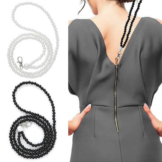 Lusofie 2 Pcs Dress Zipper Helper, Pearl Zipper Puller Self-Load Zipper Helper Uniquely Designed Zipper Puller for Dresses and Boots?Black White?