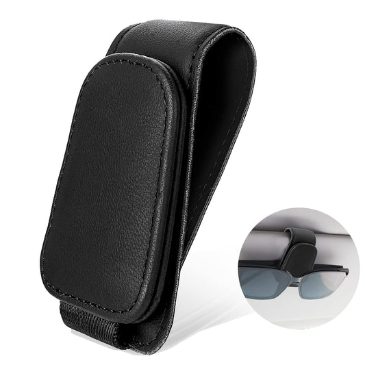 Yolev Sunglass Holder for Car Visor Magnetic Leather Sunglasses Visor Clip Eyeglass Mount with Double-Ends Ticket Card Clip, 180-Degree Rotational Clip